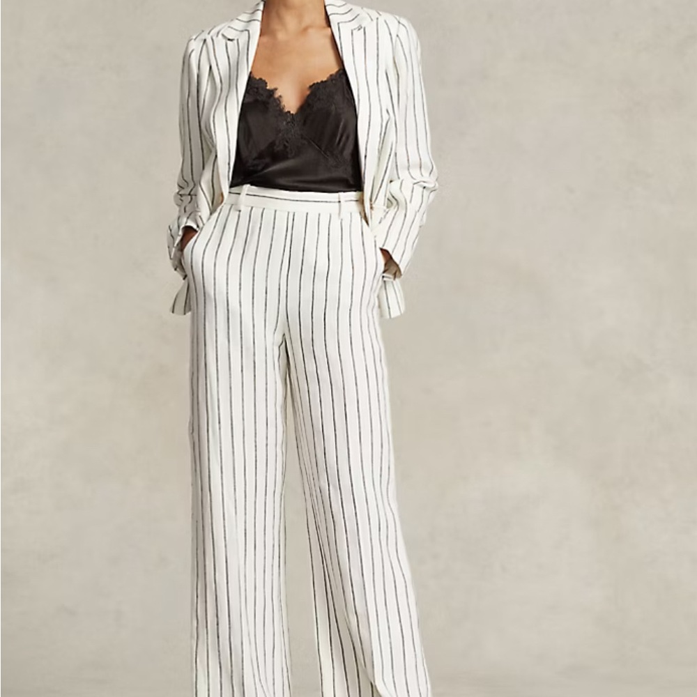 Lauren Ralph Lauren White Striped Cropped Pants - Picture 1 of 6